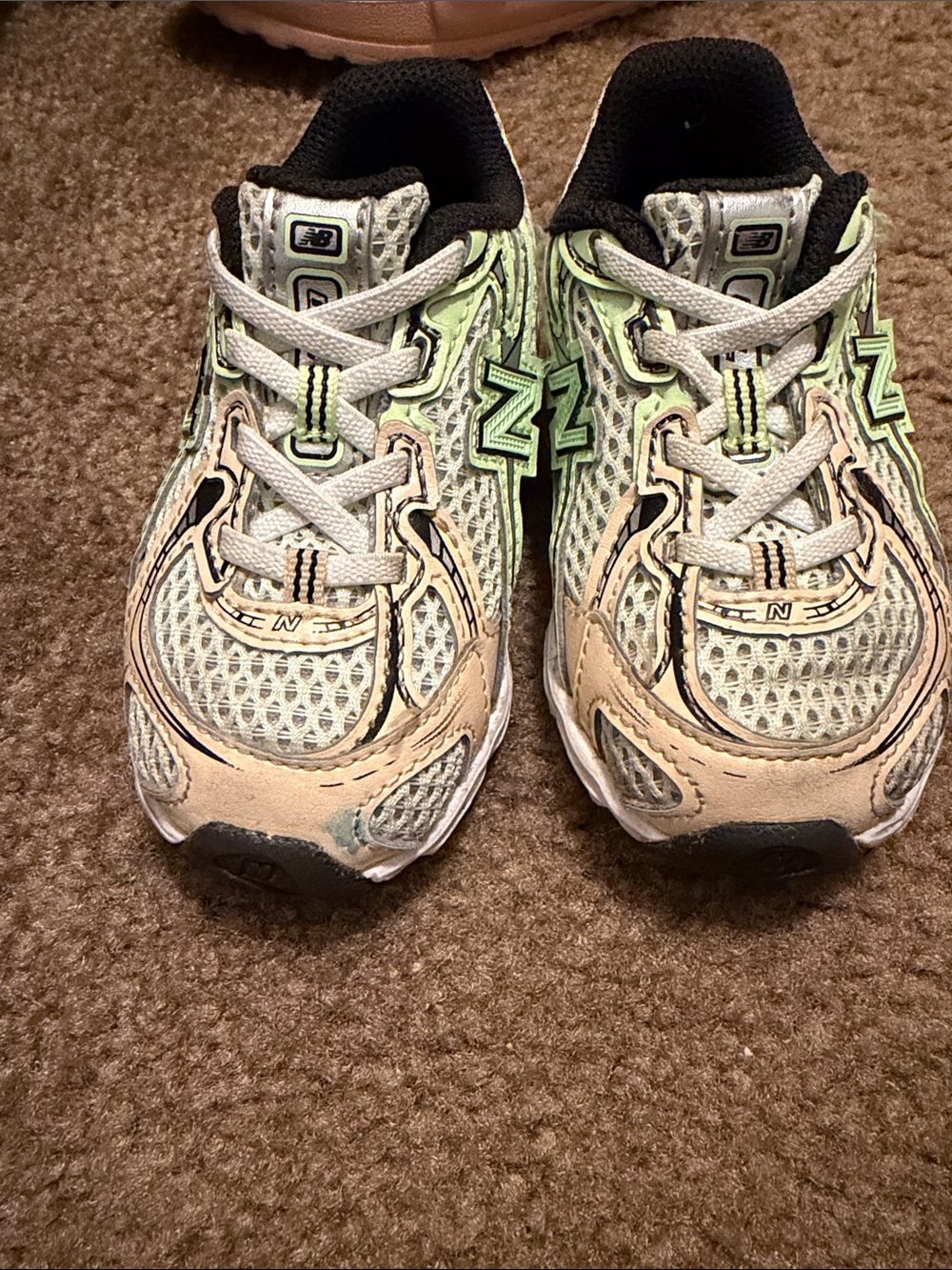 New Balance Kids Light Green and Beige Athletic Sneakers